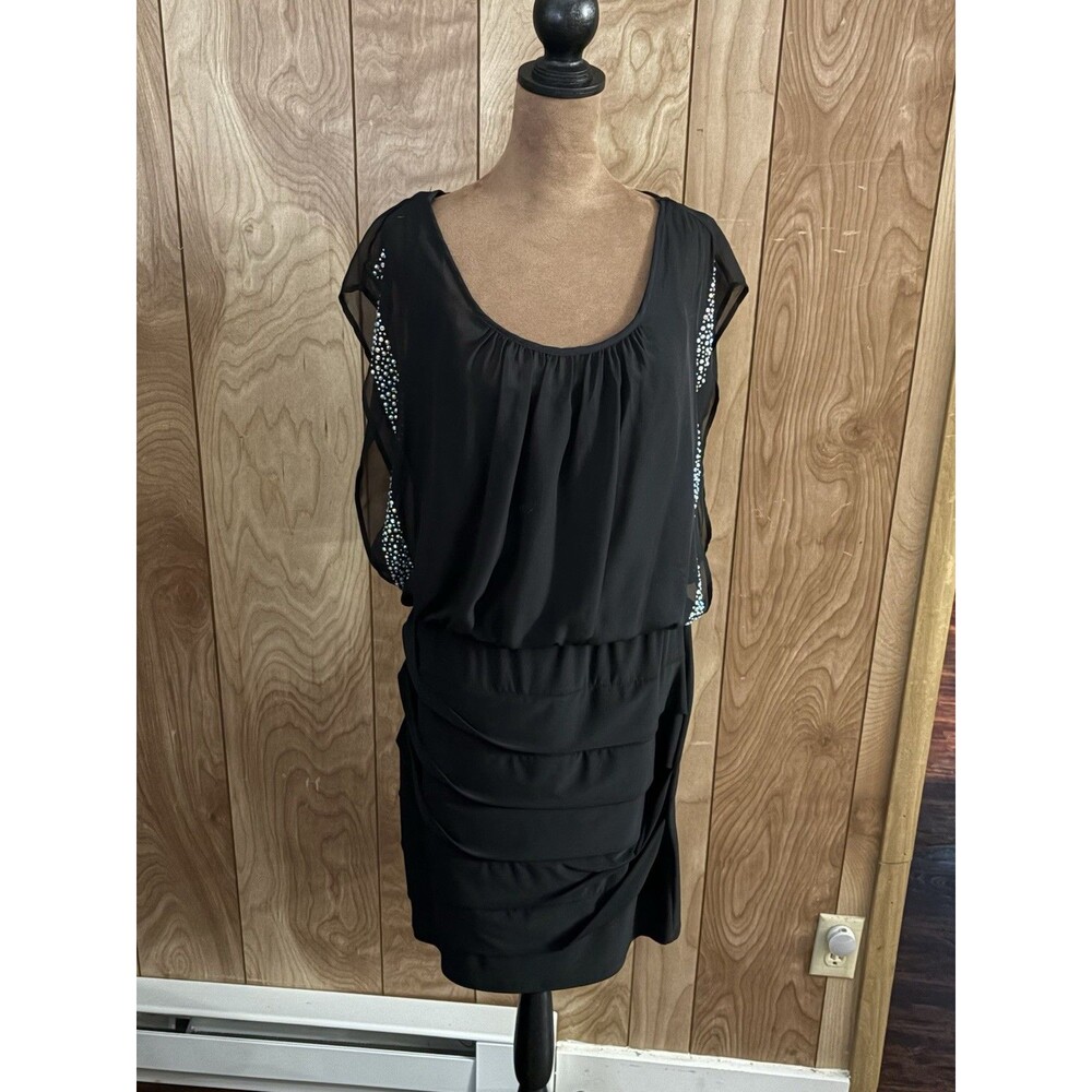Deb black cocktail dress with rhinestone details and a tiered skirt Size 1x Y2K‎